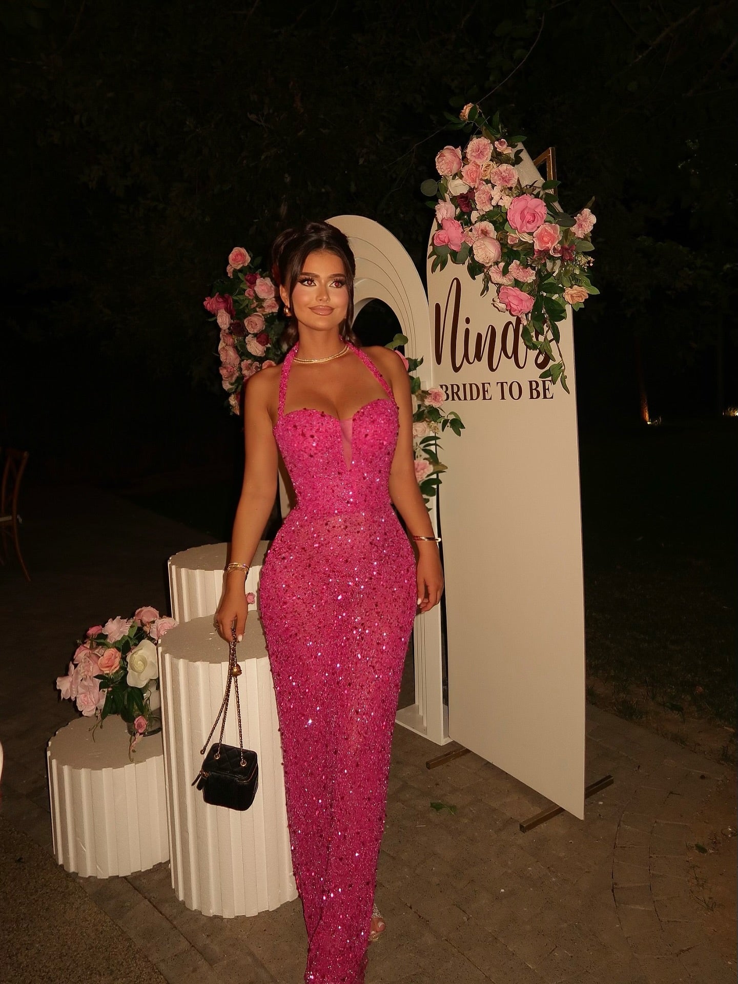Halter Neck Sequin Floor-Length Dress