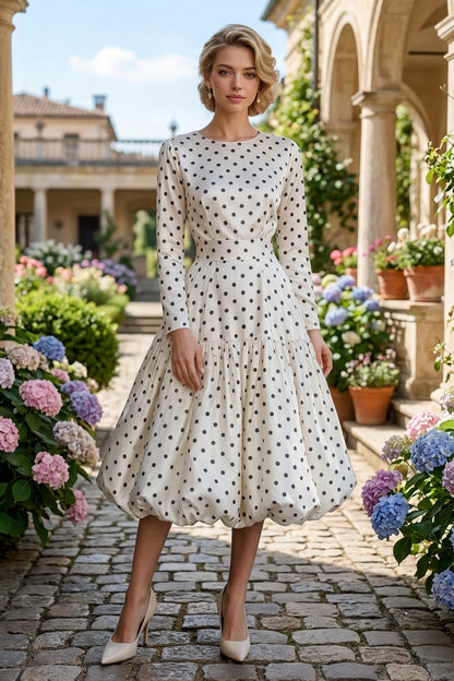Polka Dot Midi Dress with Bubble Skirt