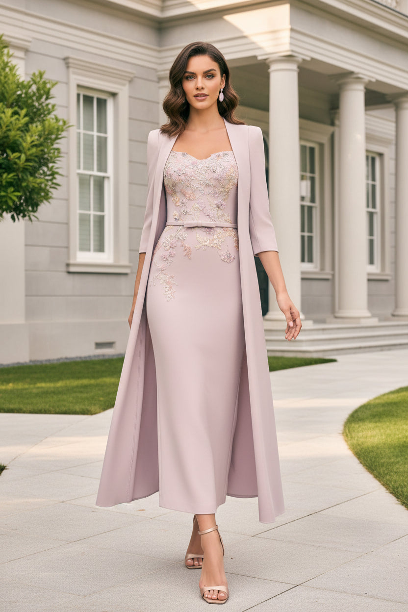 Embroidered Sweetheart Dress with Jacket and Overskirt