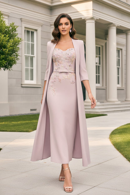Embroidered Sweetheart Dress with Jacket and Overskirt