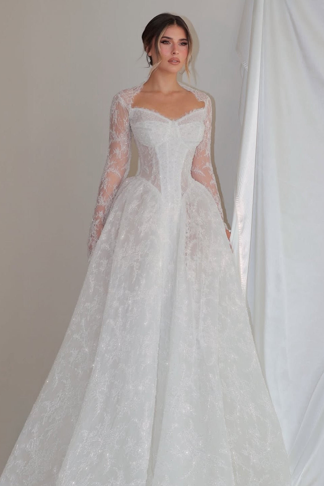 Lace Corset Long Sleeve Ball Gown Wedding Dress