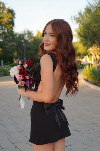 Backless Square Neck Mini Dress with Bow