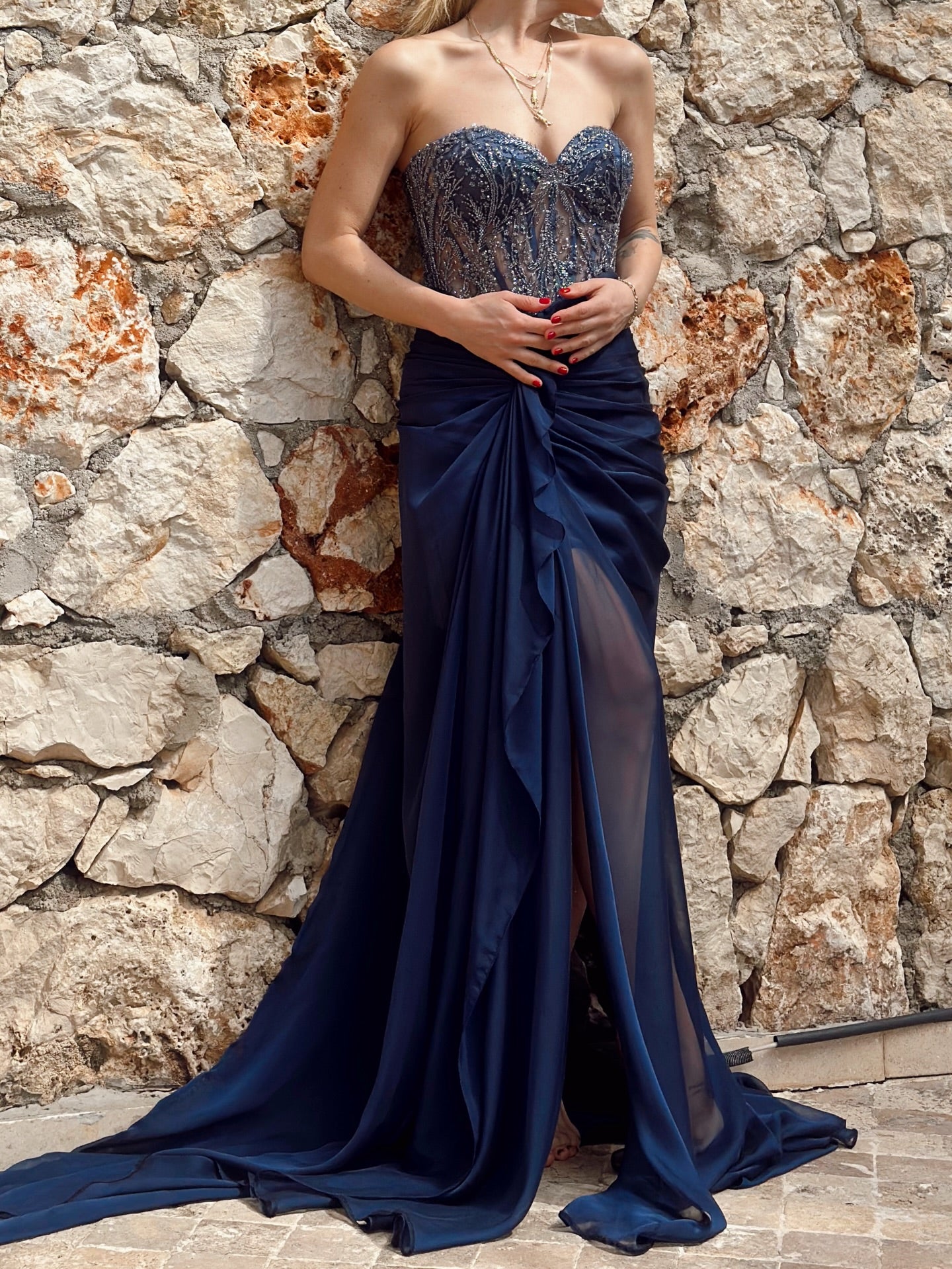 Strapless Sweetheart Beaded Corset Evening Dress