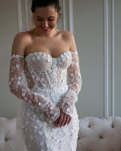 3D Floral Corset Mermaid Wedding Dress