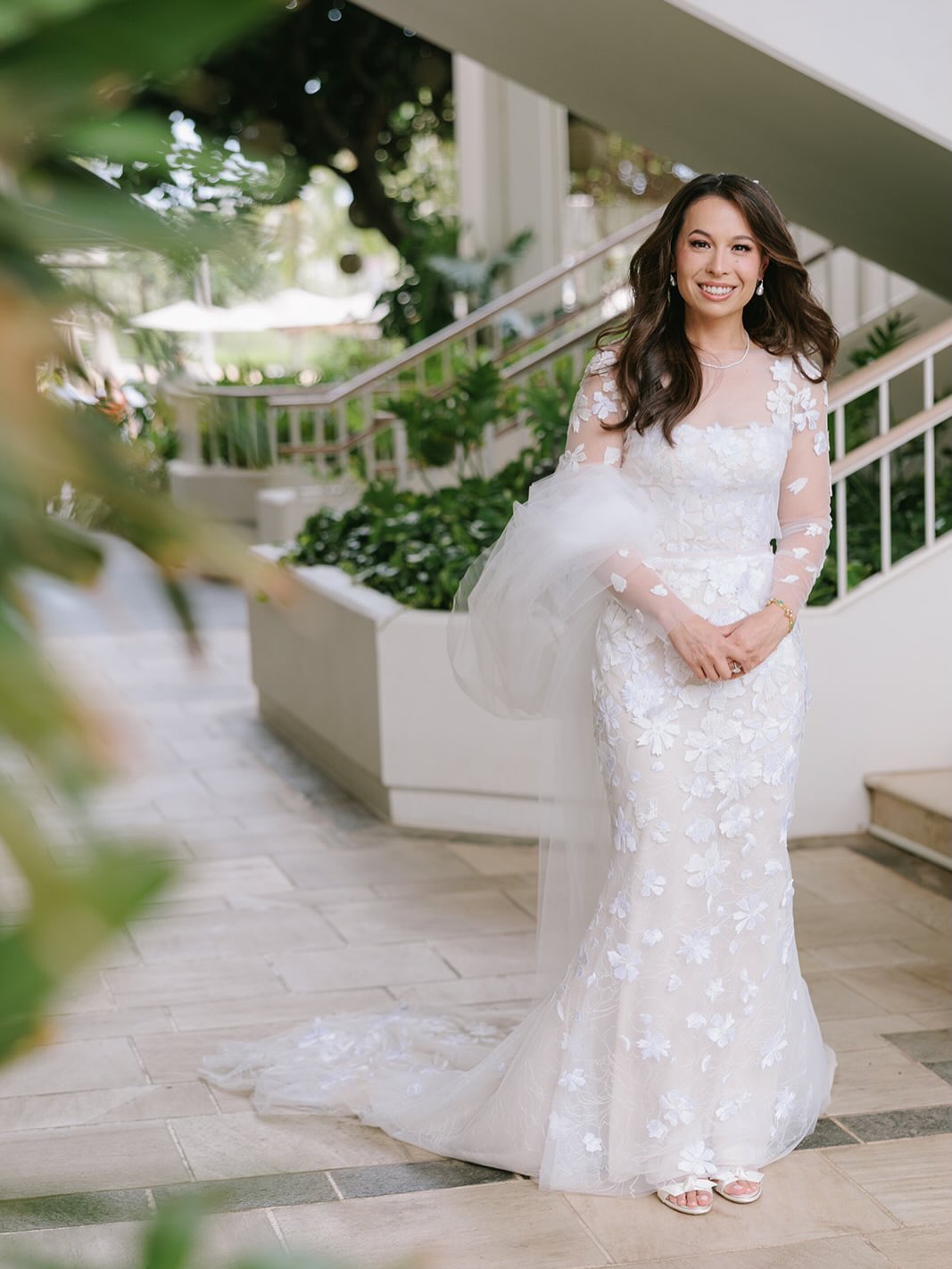 Illusion Long Sleeve 3D Floral Wedding Dress