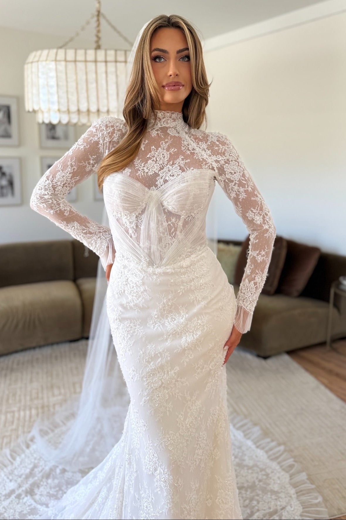 Long Sleeve Lace Mermaid Wedding Dress with Train