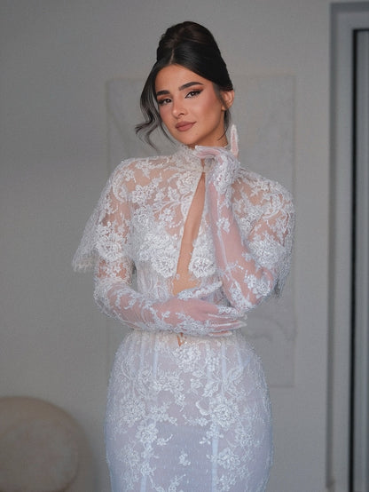 Illusion High Neck Lace Mermaid Bridal Gown