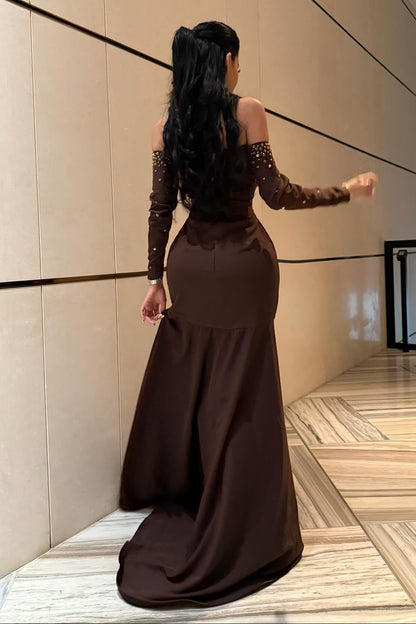 Off-the-Shoulder Beaded Mermaid Gown