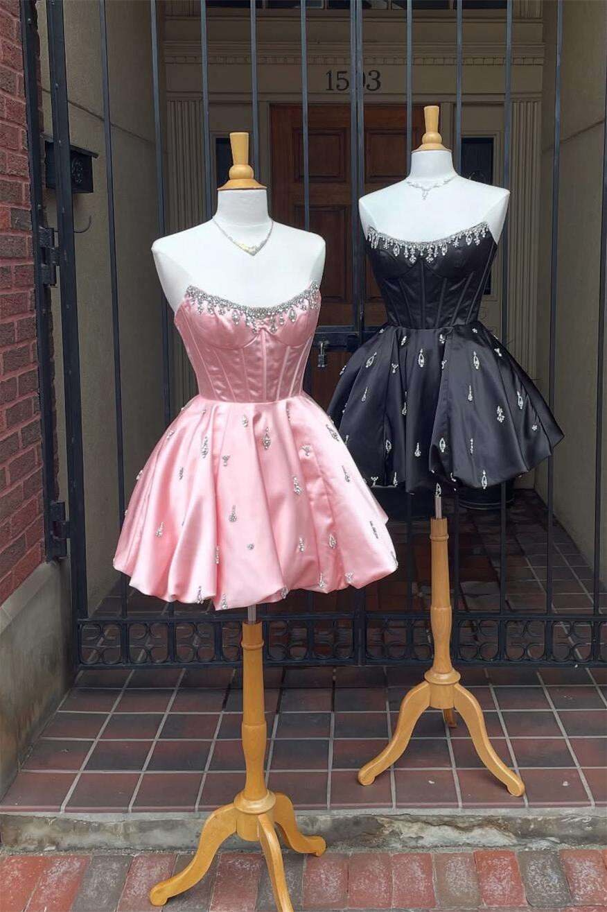 Strapless Beaded Corset Bubble Skirt Mini Dress