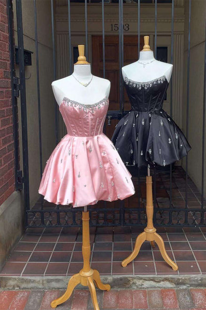 Strapless Beaded Corset Bubble Skirt Mini Dress