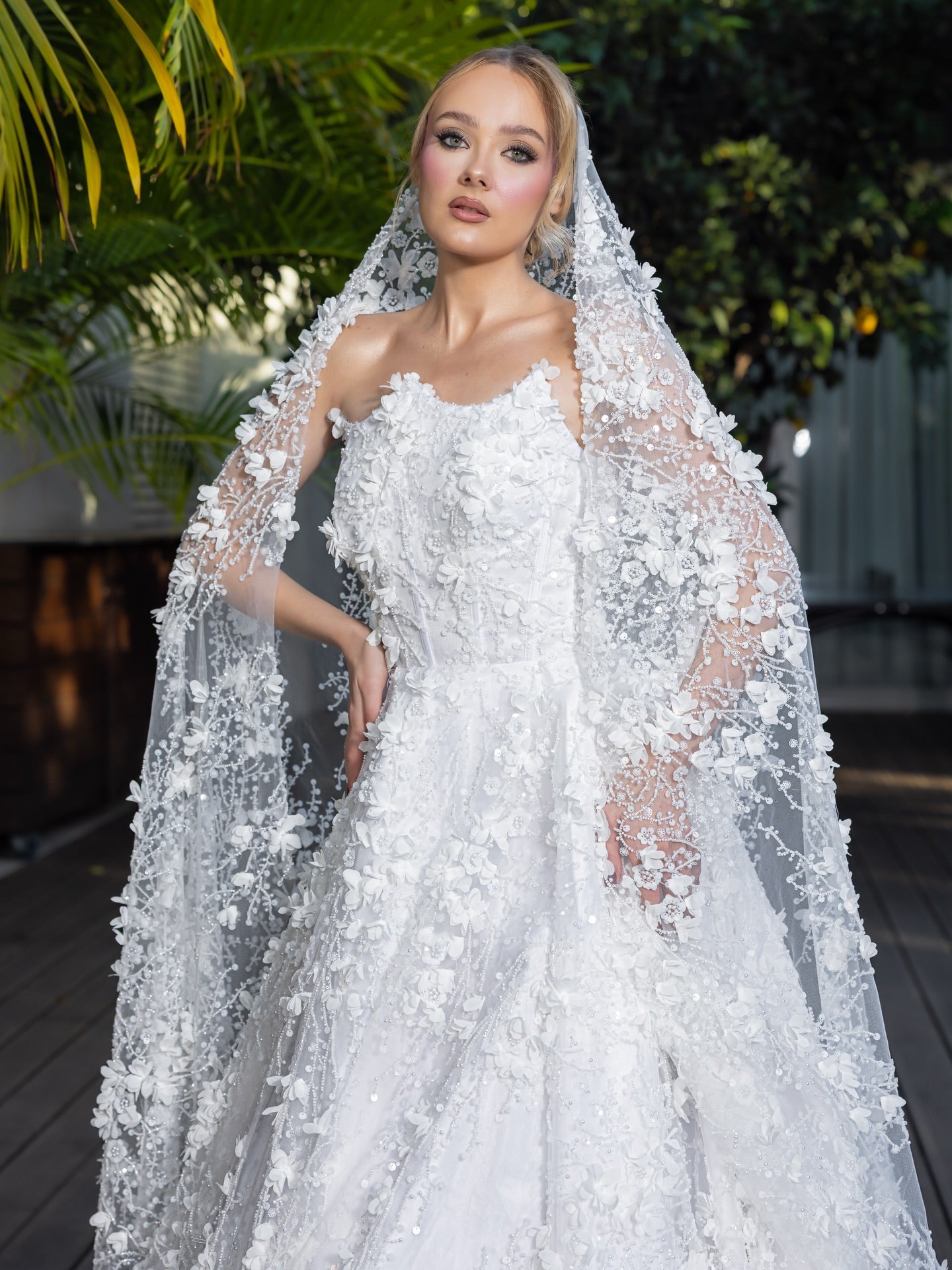 Strapless 3D Floral Corset A-Line Wedding Dress