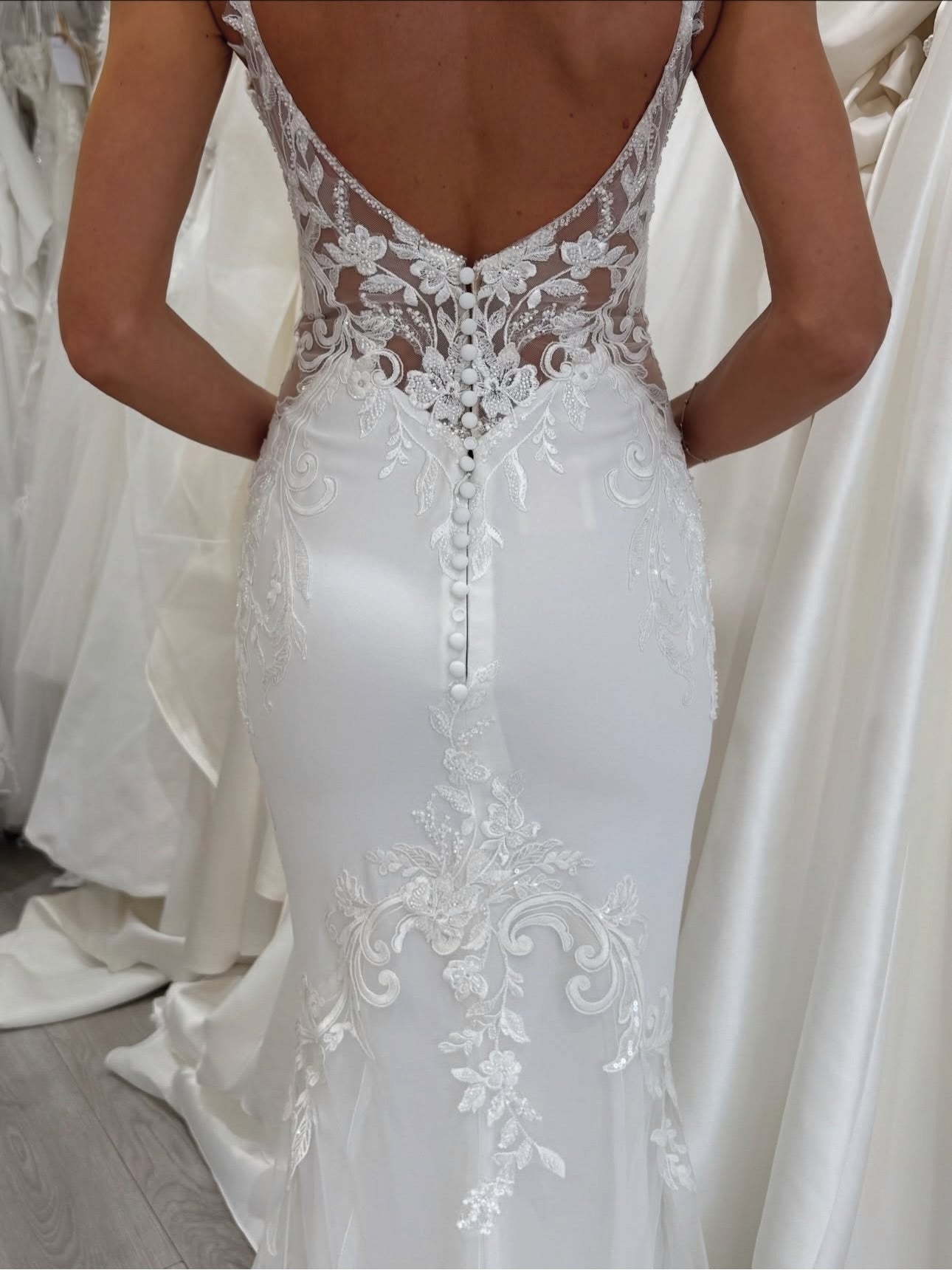 Spaghetti Strap Lace and Crepe Mermaid Wedding Gown