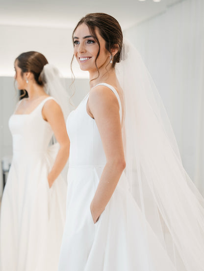 Square Neck A-Line Wedding Dress with Back Bow