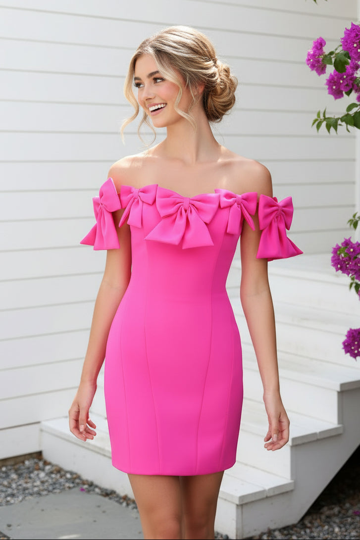 Off-the-Shoulder Bowknot Bodycon Mini Dress