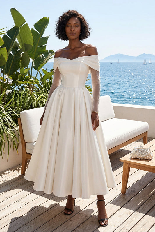 Off-the-Shoulder Tea-Length A-Line Dress