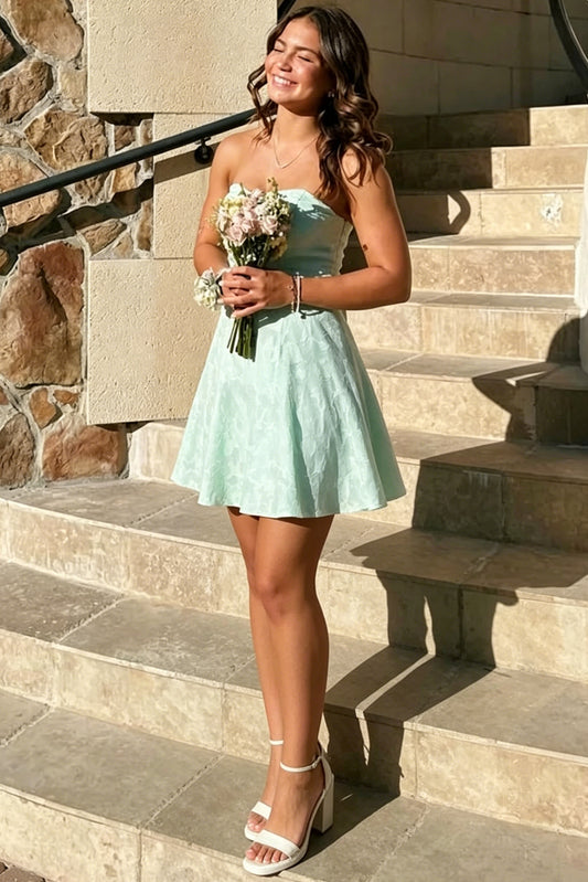 Strapless Floral Jacquard A-Line Mini Dress
