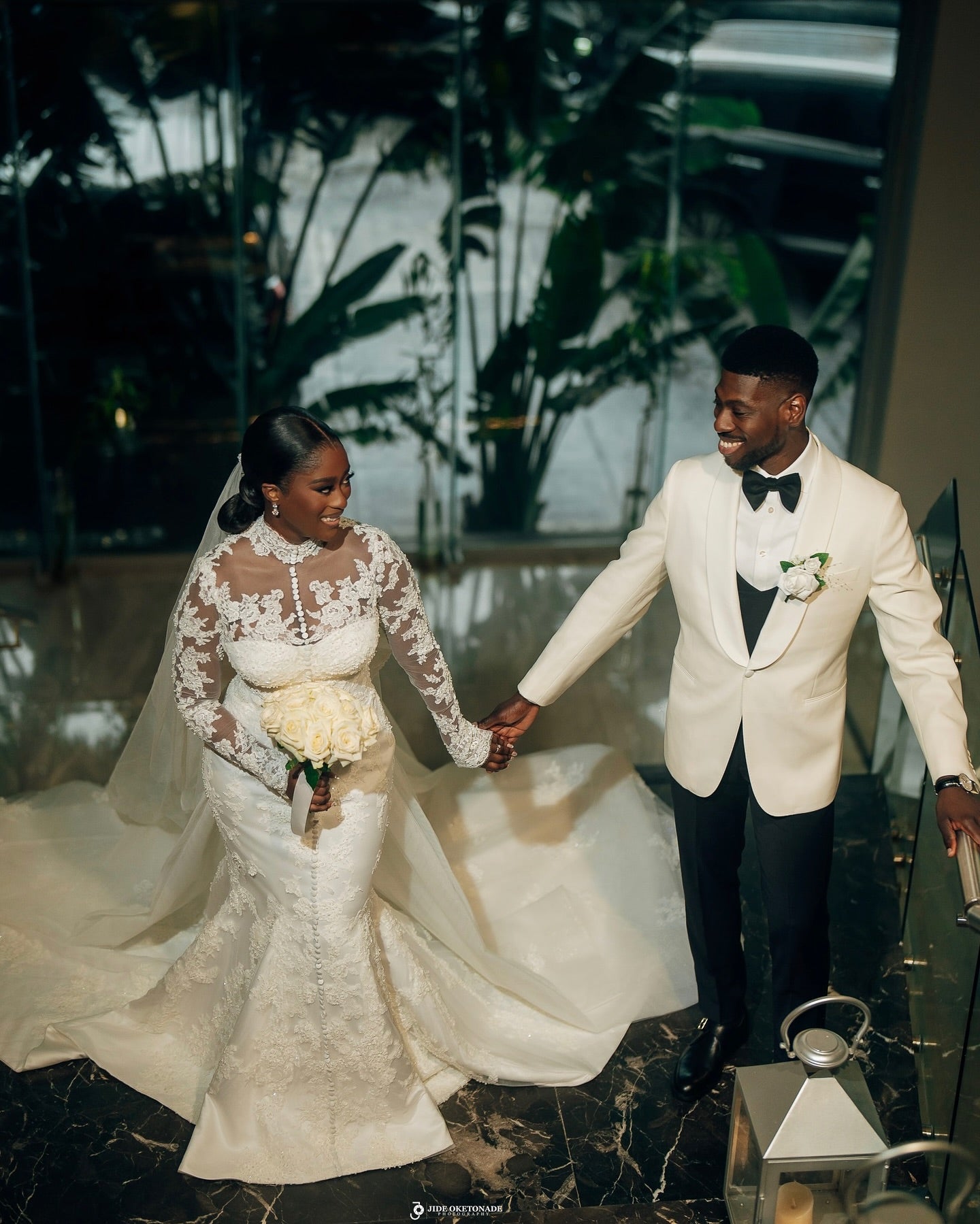 High Neck Mermaid Wedding Dress with Detachable Train