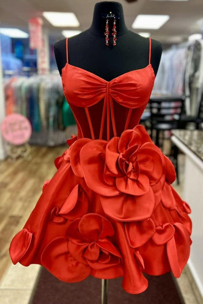 Sweetheart Corset A-Line Mini Dress with 3D Flowers