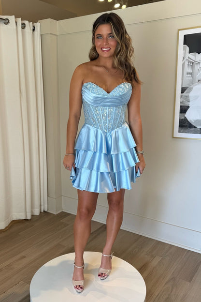 Strapless Corset Tiered Ruffle Mini Dress