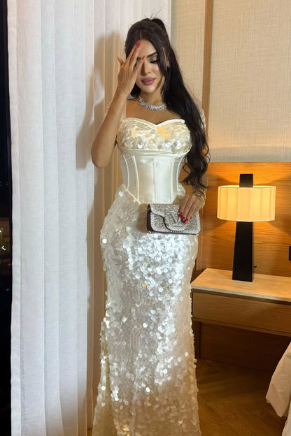 Corset Bodice Sequin Sheath Maxi Dress
