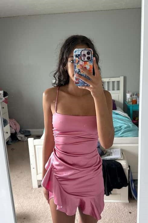 Satin Crisscross Back Ruched Mini Dress