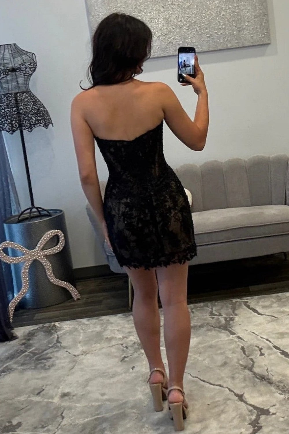 Strapless Sweetheart Lace Corset Mini Dress