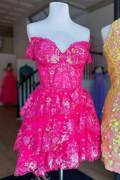 Off-the-Shoulder Tiered Corset Homecoming Dress