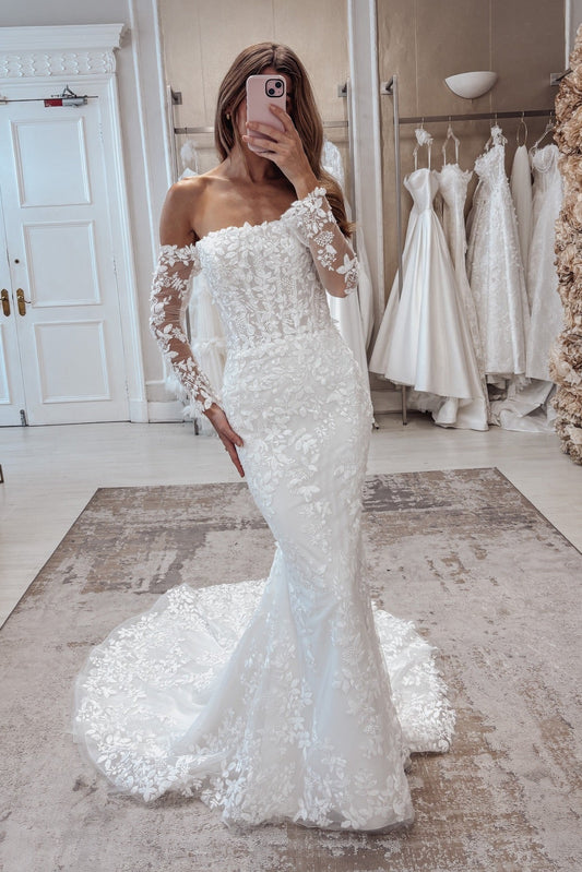 Illusion Lace Long Sleeve Mermaid Wedding Gown