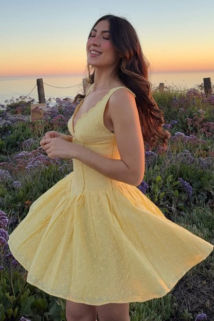 Scalloped V-Neck Fit and Flare Mini Dress