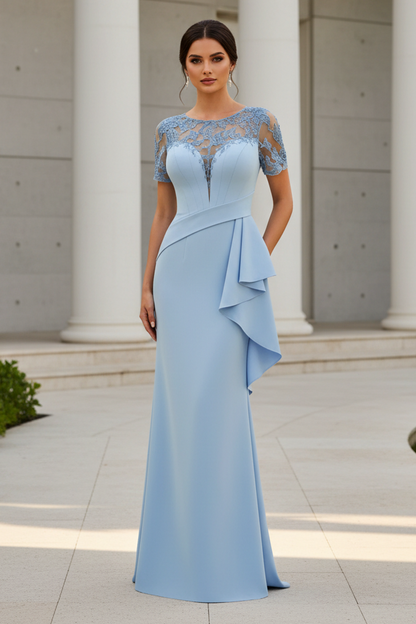 Lace Illusion Peplum Mermaid Evening Gown