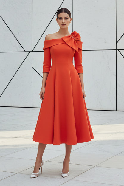 Off-the-Shoulder Tea-Length A-Line Dress