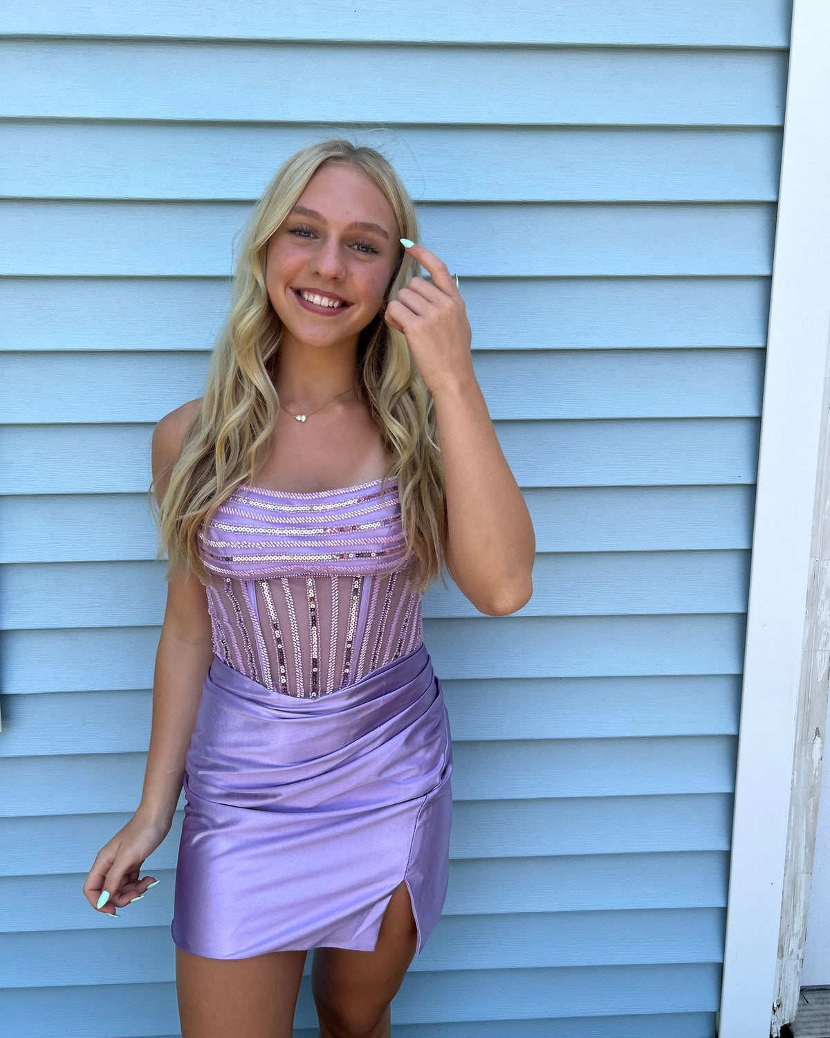 Sequin Corset Draped Satin Mini Dress
