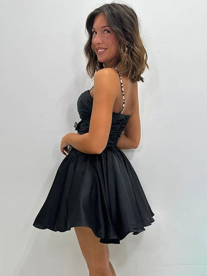 Cut-Out Satin Mini Dress with Embellished Bows