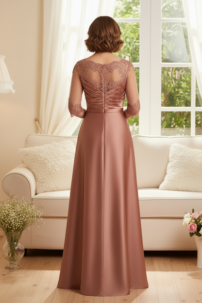 Illusion Lace Satin A-Line Evening Gown