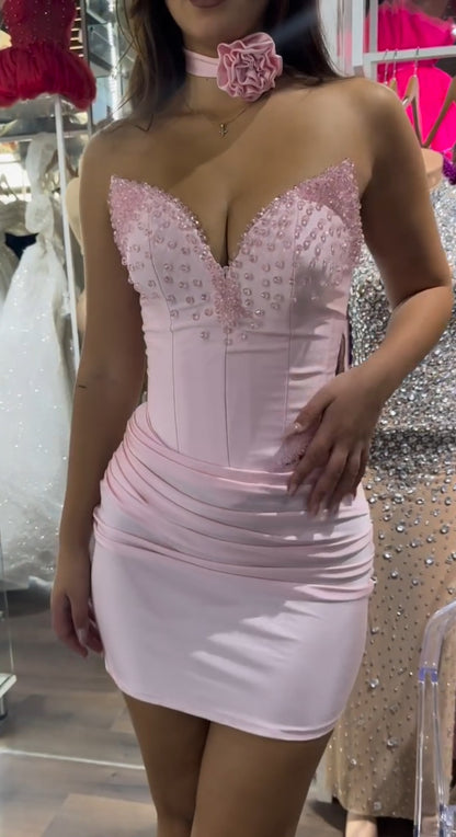 Beaded Corset Ruched Bodycon Mini Dress