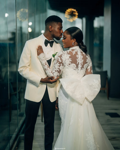 High Neck Mermaid Wedding Dress with Detachable Train