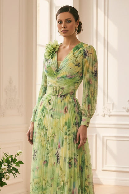 Floral Chiffon Wrap Midi Dress with Fascinator Hat