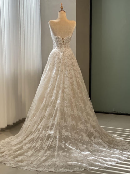Sweetheart Off-Shoulder Lace A-Line Wedding Dress
