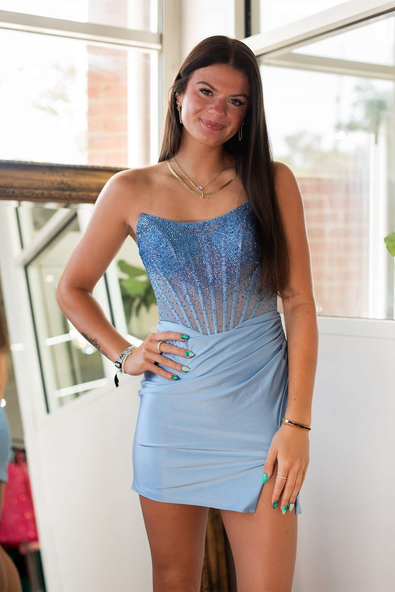 Strapless Beaded Corset Satin Bodycon Mini Dress