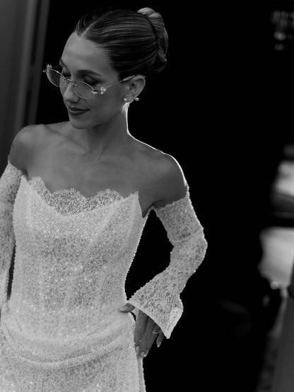 Lace Corset Mini Wedding Dress with Cape Sleeves