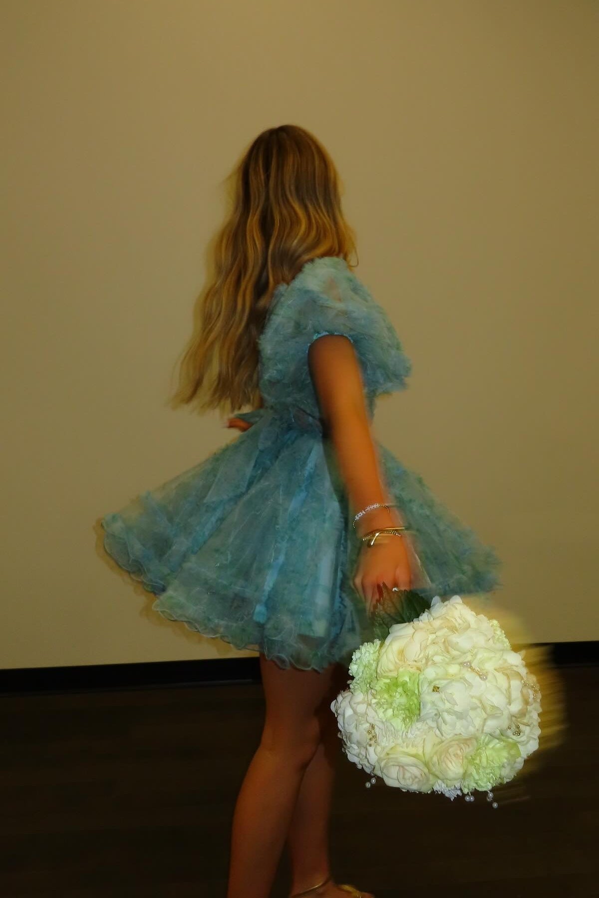 Tiered Tulle Corset Mini Dress with Puff Sleeves