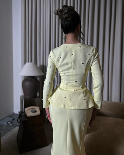 Elegant Two-Piece Peplum Jacket and Mermaid Maxi Skirt