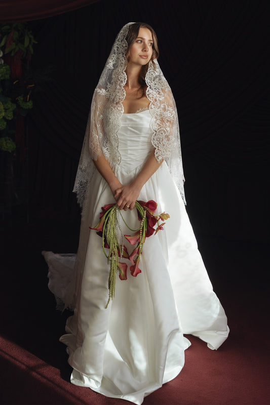 Strapless Satin A-Line Wedding Dress with Button Back