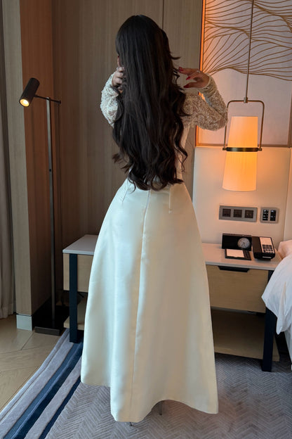 Beaded Long Sleeve A-Line Formal Gown