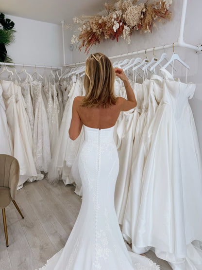 Strapless Crepe Mermaid Wedding Dress with Lace Train