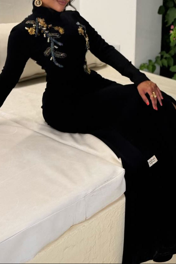 High Neck Embroidered Mermaid Evening Gown