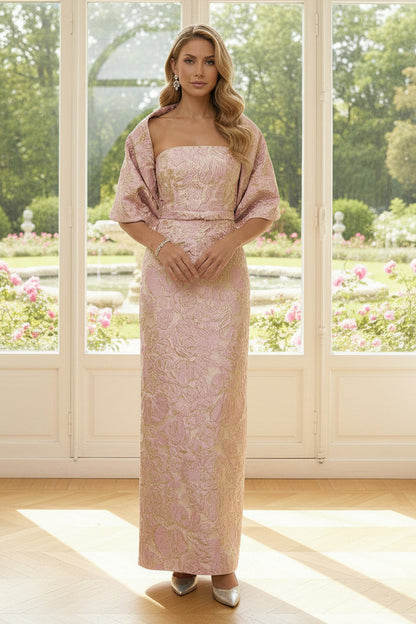 Strapless Jacquard Sheath Dress with Matching Shawl