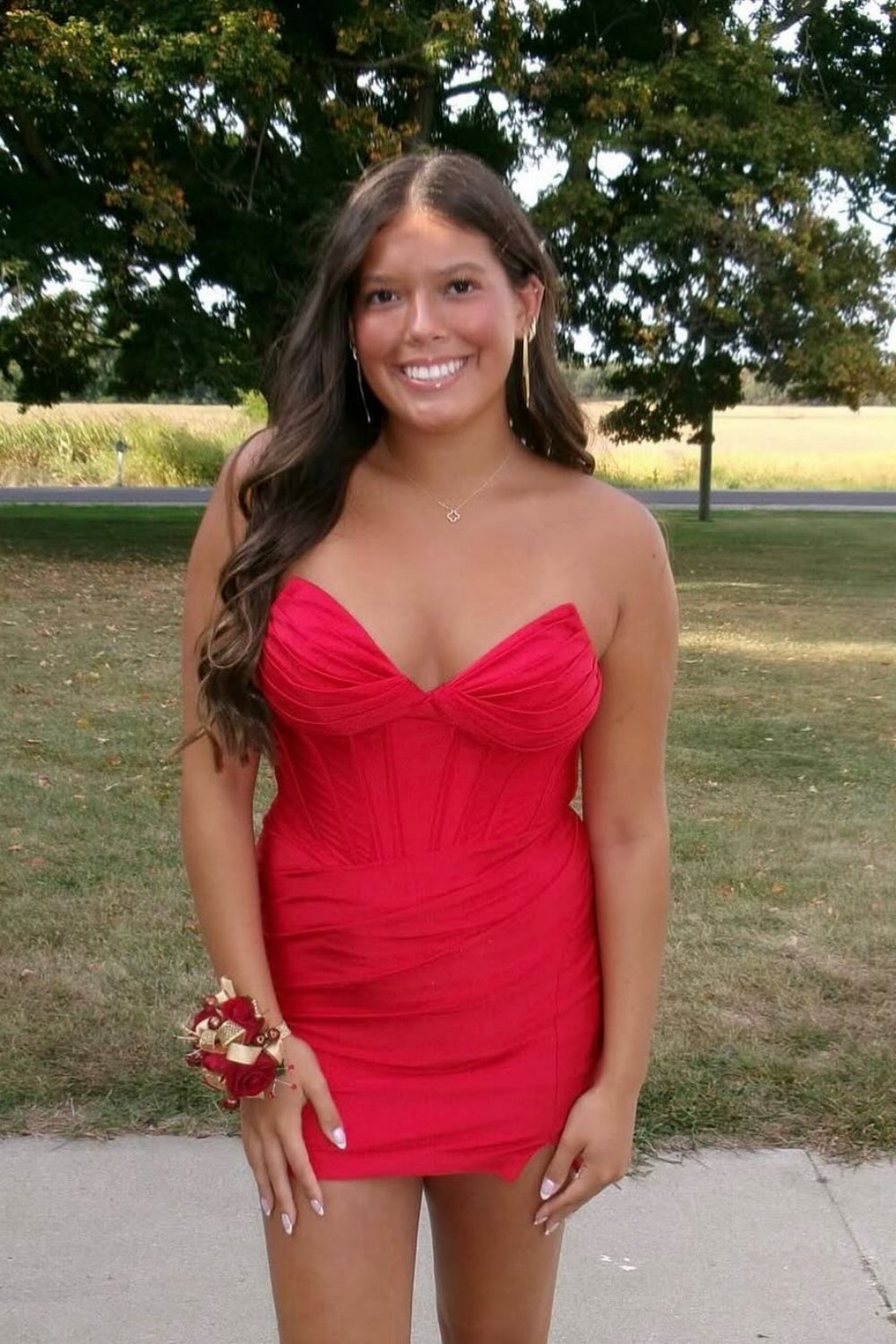 Strapless Corset Satin Homecoming Mini Dress