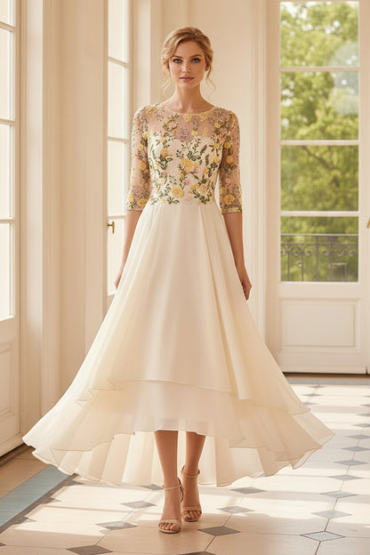 Illusion Floral Embroidered High-Low A-Line Gown