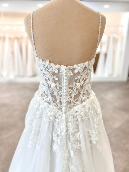 Lace Applique A-Line Wedding Dress with Corset Bodice